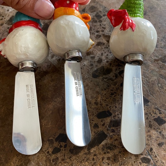 Snowman Cheese Stainless Steel Spreaders Set - Festive Multi-Color - Picture 7 of 12
